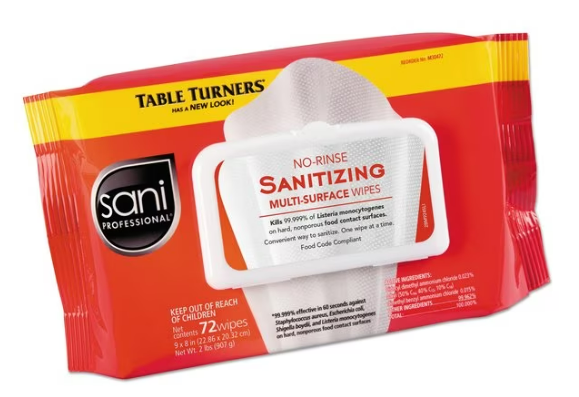 M30472  - NO RINSE SANITIZING WIPE POLYESTER 9X8 WHITE - (12/72ct/cs)