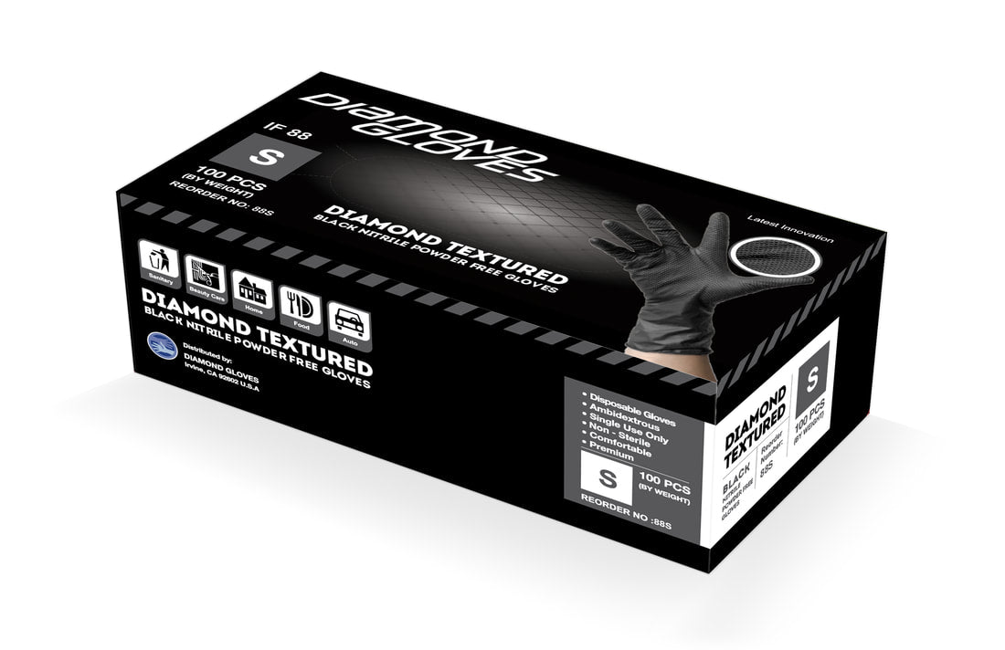Diamond Textured Nitrile PF Gloves Black -XL- (10/100/cs) (Copy) (Copy)