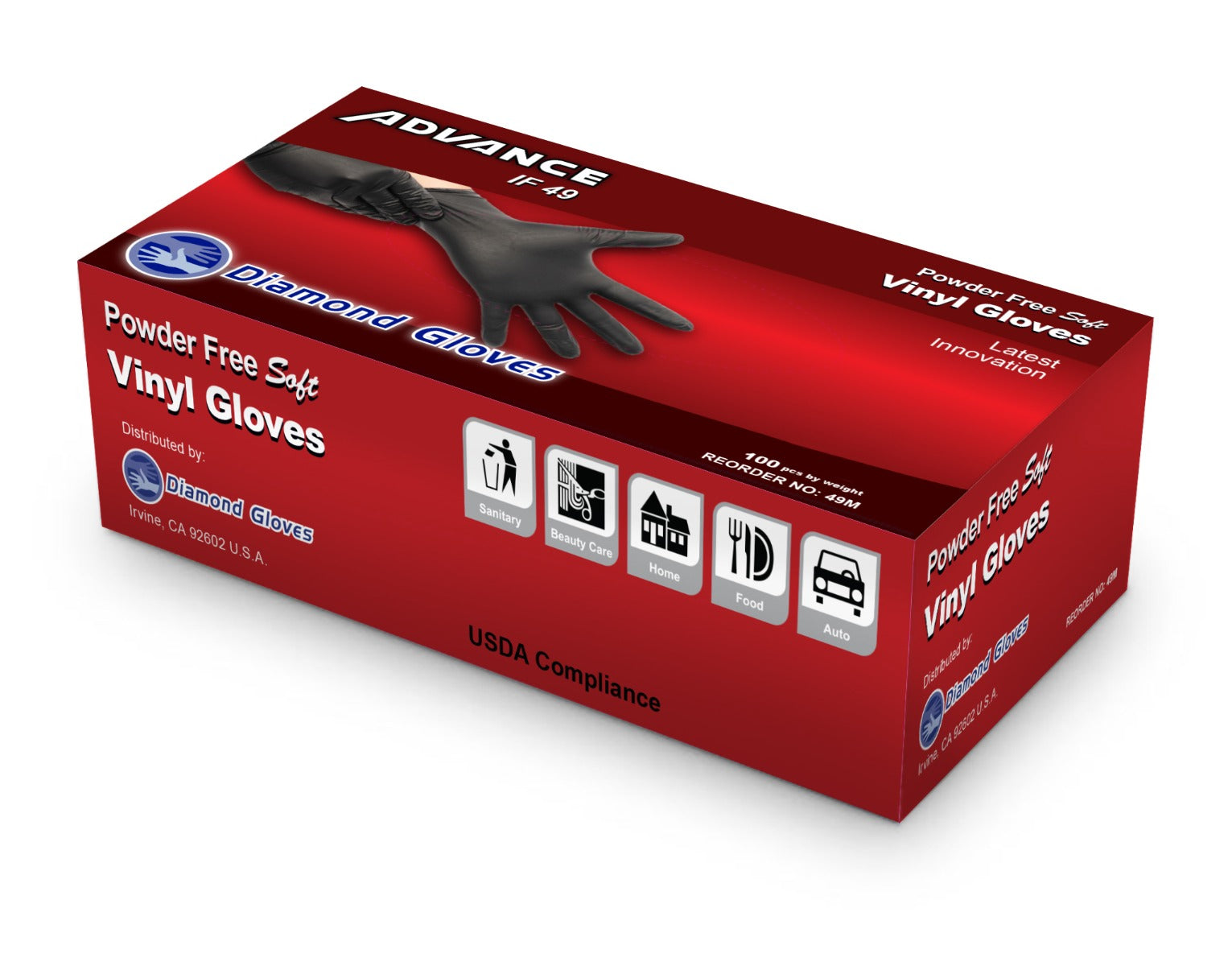 Advance Powder Free Black Vinyl Glove- M- (10/100/cs)