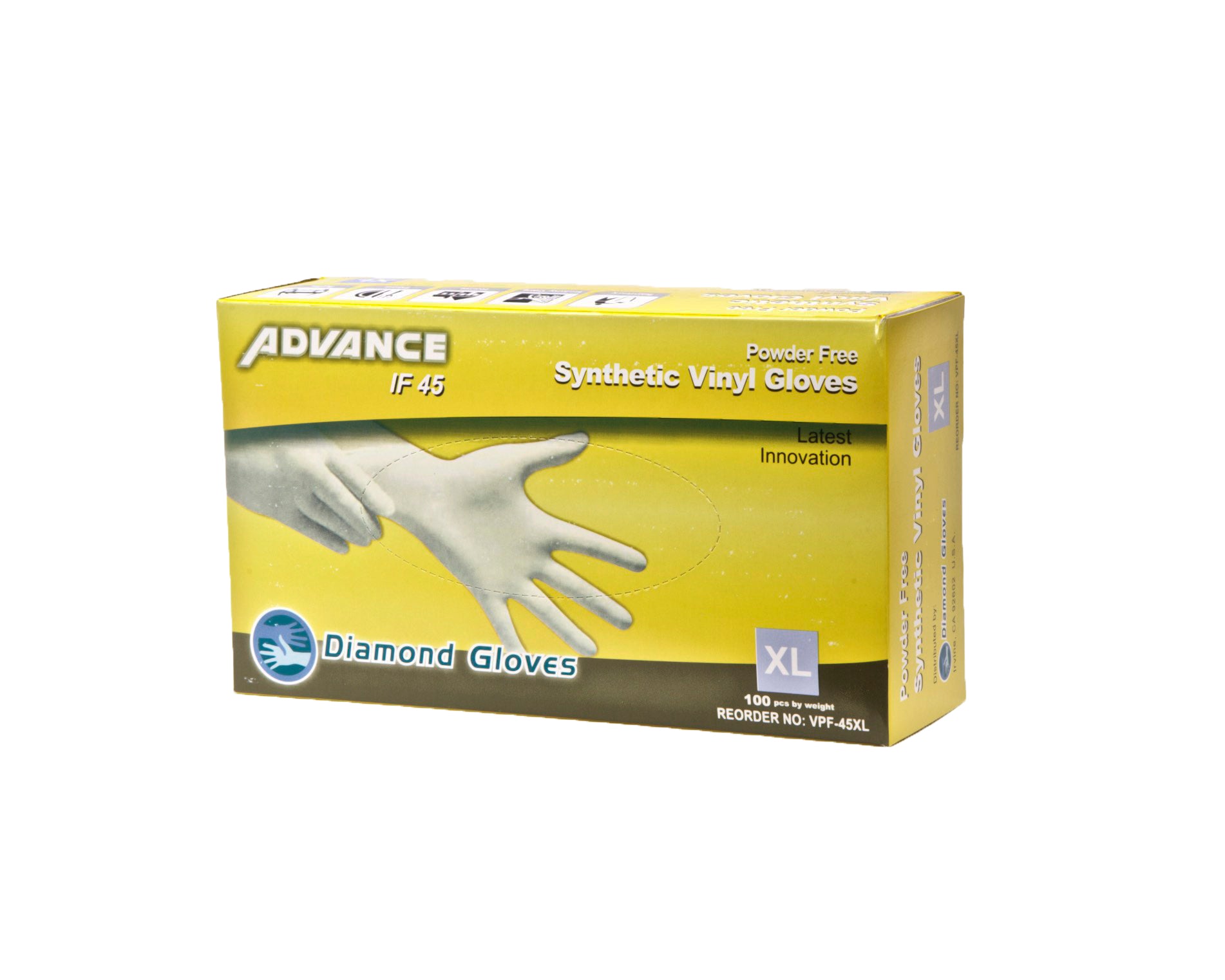 Diamond Gloves Powder-Free Strech Vinyl Non-Medical - XL- (10/100)(1000/cs)
