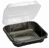 Genpak ProView Large Hinged Container Black / Clear 9.25" x 9.125" x 3" (2 / 75 cs)