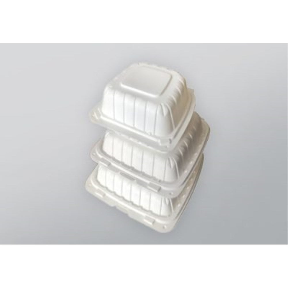 Premier Essential PP Hinged Container 1-Compartment Heavy Weight, White, 9" x 9" x 3", 1/CS/150