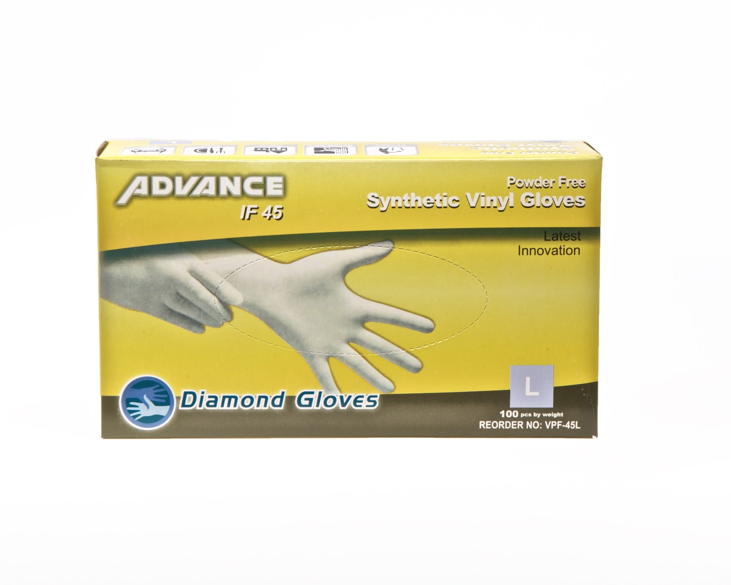 Diamond Gloves Powder-Free Stretch Vinyl Non-Medical L (10/100)(1000/cs)